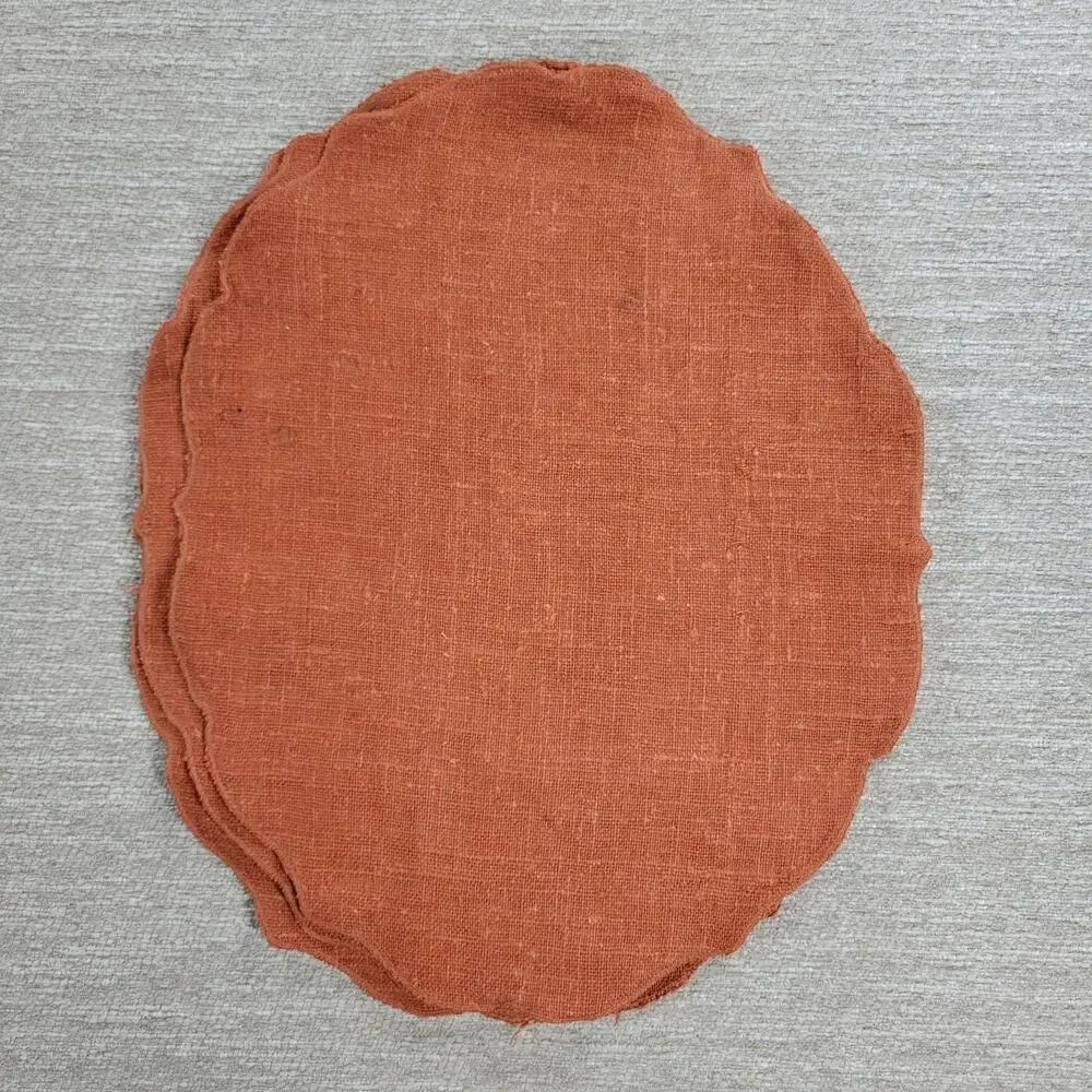 VTG Williams Sonoma Linen Placemats Pumpkin Orange Scalloped Edge Oval Set of 4